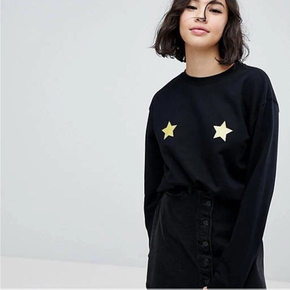 Monki Sweaters - Monki Black Discontinued Cute Glittery Gold Stars Sweatshirt Jumper Top NWT XS-S